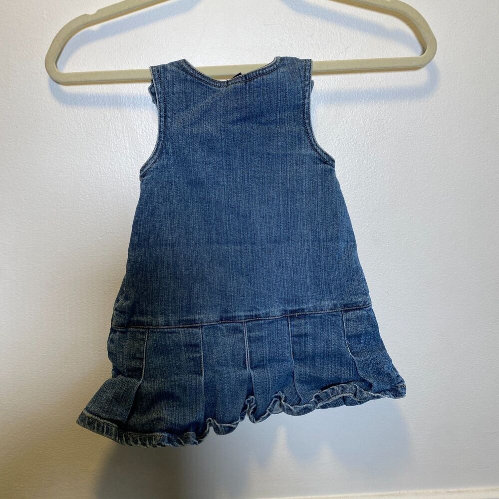 Retro GAP Stretch Toddler Denim Jumper Dress Embroidered Flowers Blue - Picture 3 of 4